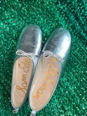Sam Edelman Metallic Silver Bow Ballet Flats